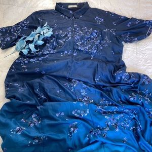 eShakti Wayward Fancies 3x Spread Neck Front Zipper Blue Ombré Flower Print